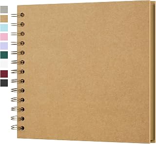 Yopih 7x7 DIY Scrapbook Photo Album - Hardcover Kraft Acid-Free 40 Pages (20 Sheets), 360° Coil Binding for Wedding Baby Family Memories, Yellow