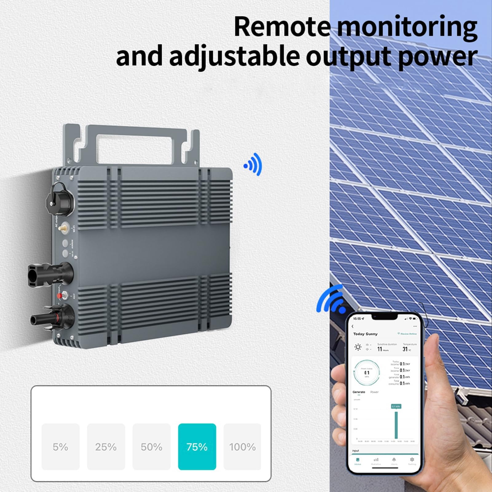 Solar Grid Tie Mikro-Wechselrichter, 400 W, Steuerung für Heim-Solarsystem- Smartphone-Überwachung mit IP65, Einfache Installation und Wartung, Hohe Ausgangsleistungseffizienz Solar Grid Tie Mikro-Wechselrichter, 400 W, Steuerung für Heim-Solarsystem- Smartphone-Überwachung mit IP65, Einfache Installation und Wartung, Hohe Ausgangsleistungseffizienz