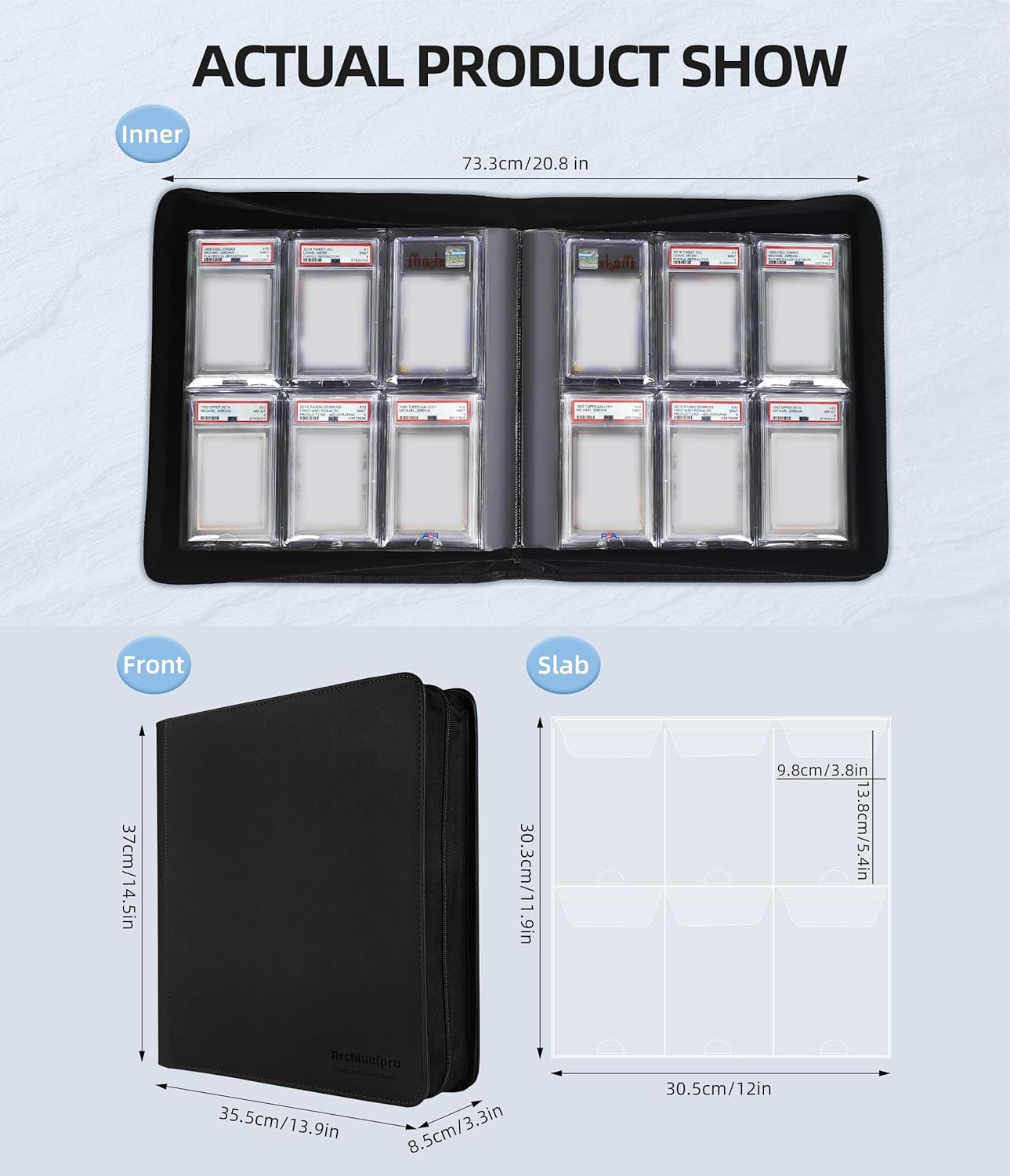 Graded Card Binder, PSA Slab Binders for Graded Cards Sports Cards, Baseball Trading Card Case Holder Fits PSA, CSG, BGS and Top Loaders storage（6 slot,Black)