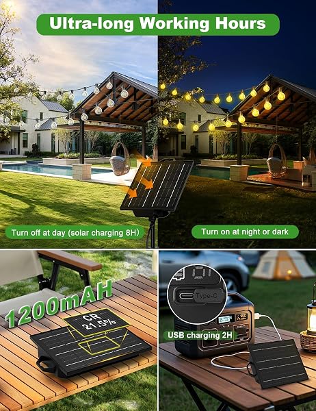FIFlying Guirnaldas Luces Exterior Solar, 17.1M/56.1Ft Lámparas Solares de Jardín Luces con 24+1 G40 Bombillas, 8 Modos Impermeable Guirnalda Solares para Jardín, Terraza, Navidad, Fiesta - 3