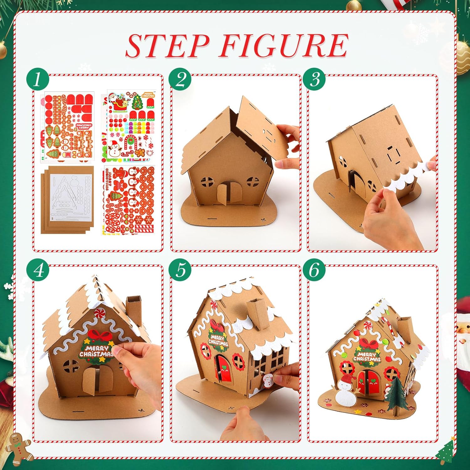 Libima 18 Set Christmas Gingerbread House Crafts Kit Bulk DIY Make Your Own Gingerbread Cardboard House with Stickers Craft for Kids Gift Christmas Holiday Activities Classroom Party Decoration