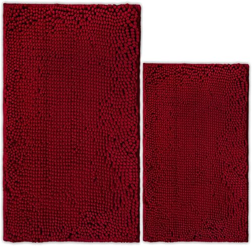 Miniatura 19 de Alfombras de baño de chenilla, juego de 2 piezas, superabsorbente, con fuerte respaldo antideslizante de PVC, alfombras de baño para el baño
