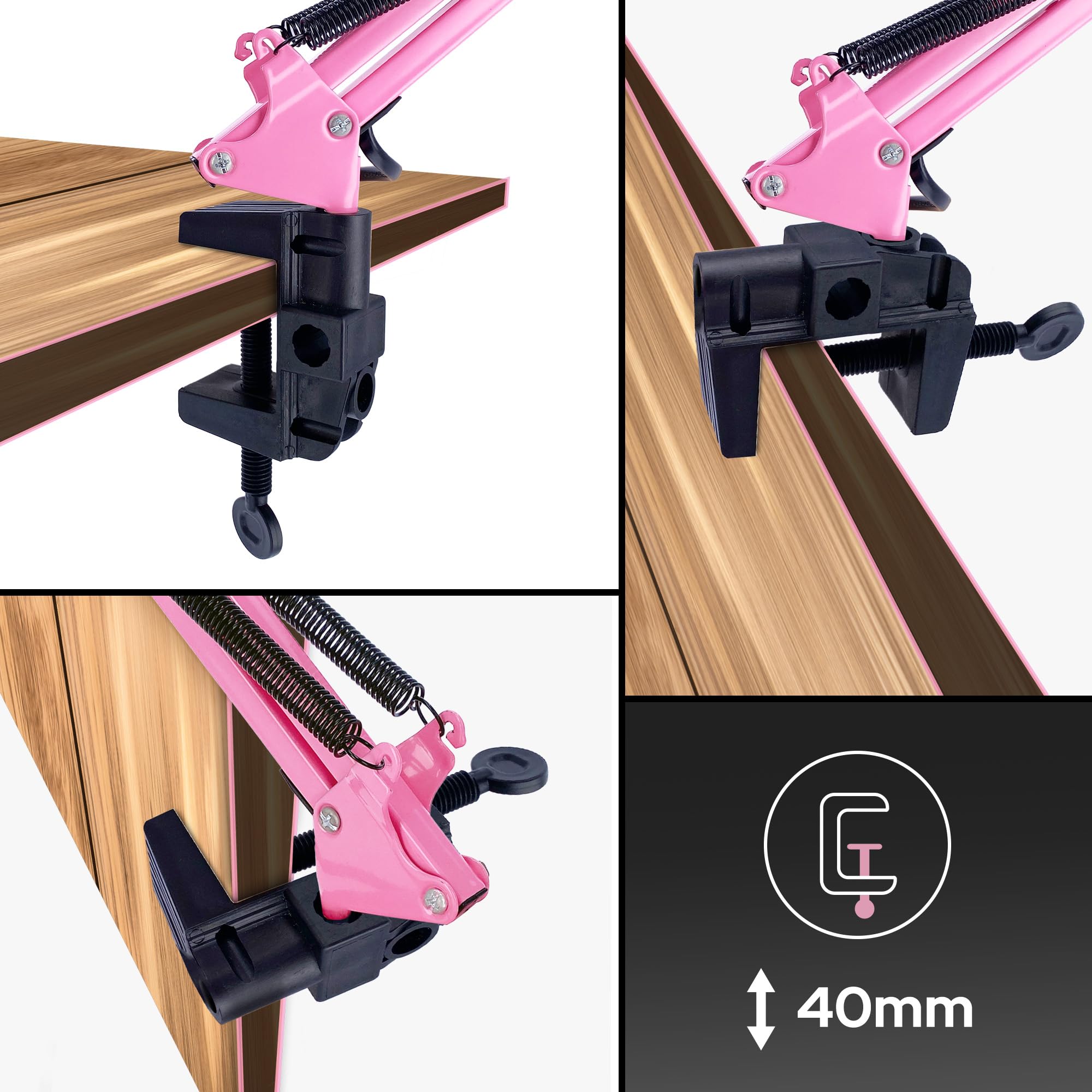 EDO Retrò Lampada da Tavolo con Pinza, Lampada da Scrivania Vintage a E27 Rosa PIXI, Illuminazione da Comodino Luce Orientabile con Braccio Oscillante di 50 cm, per Unghie, Casa o Ufficio, Lettura