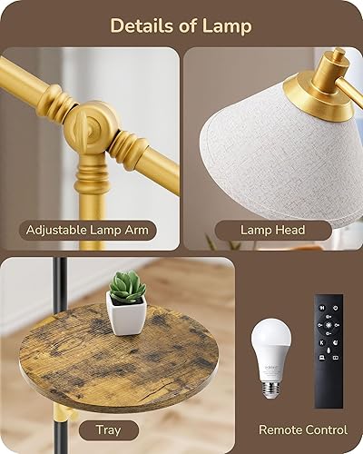 Miniatura 7 de EDISHINE Lámpara de pie de arco de 68 pulgadas con mesa, lámpara de pie vintage para sala de estar con bandeja, altura ajustable, bombilla LED de 5