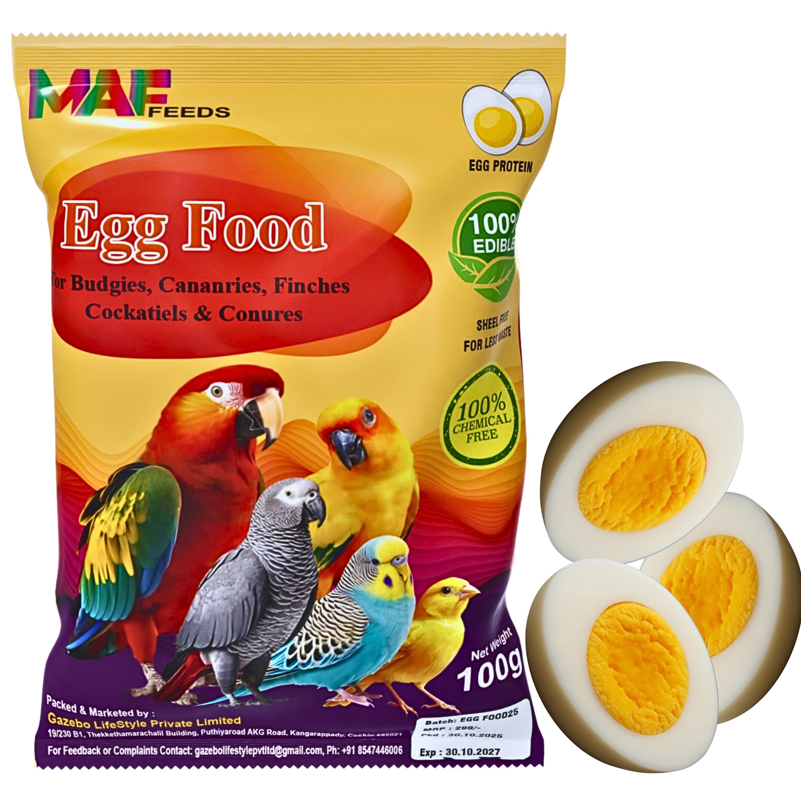 MaF® Real Egg Food Premium For All Birds / King Bird Feed Belgium Imported Egg Food Supplement for African Greys Parrot , Senegals, Amazons, Electus, Small Cockatoos, Conures , Caiques & Exotic Birds ( Repacked 100 GRAM)-image-4