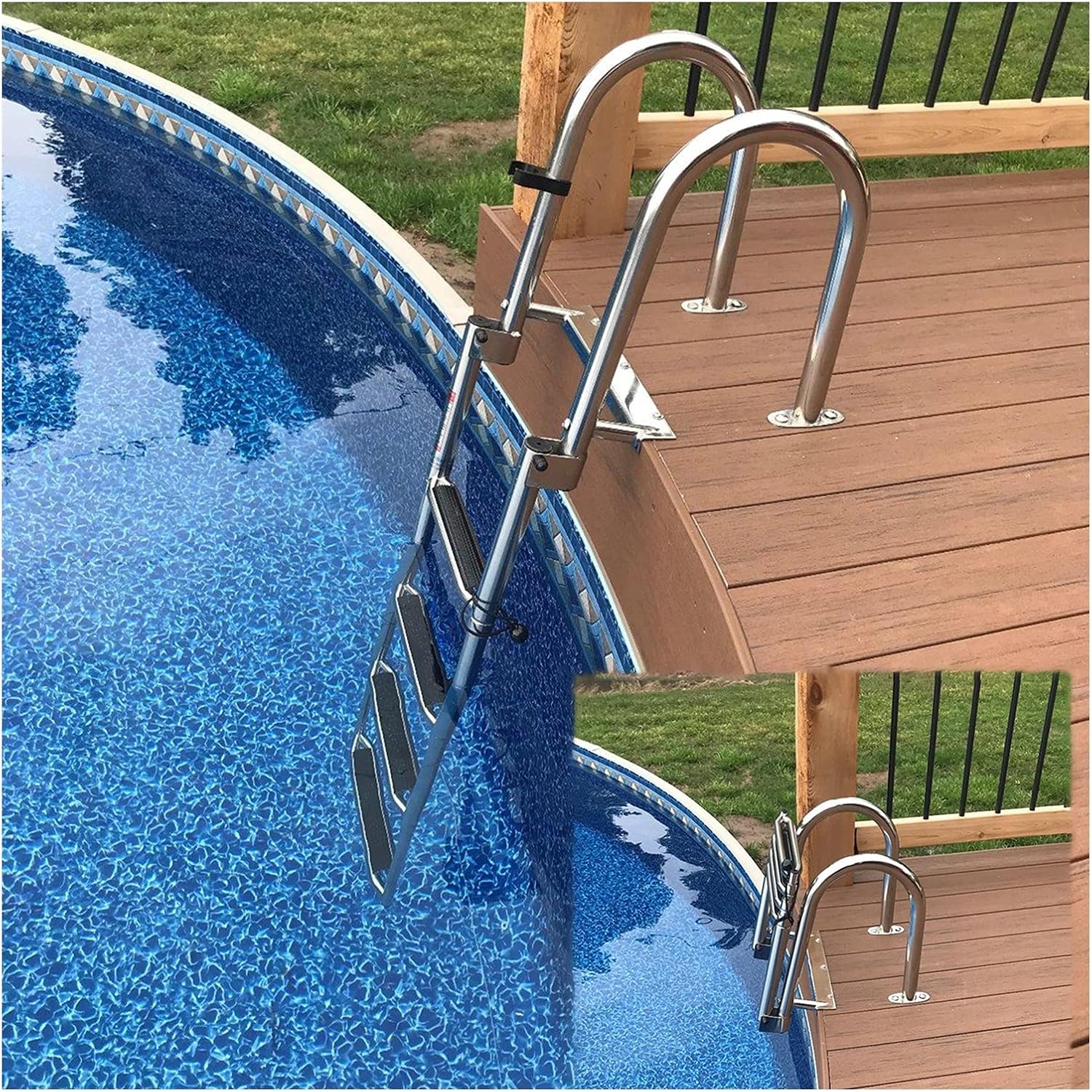 LSMK Swimming Pool Telescoping Ladder 4 Step Foldable