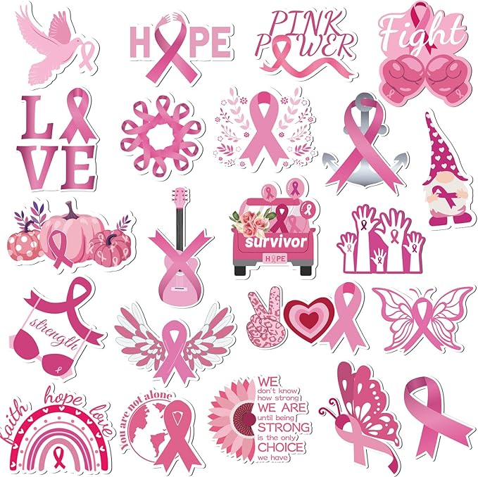 Breast Cancer Awareness Magnets, JULMELON 22pcs Breast Cancer Awareness Pink Ribbon Car Magnets Decorations Accessories for Charity Event Supplies Home Fridge Car Bumpers Party Decor