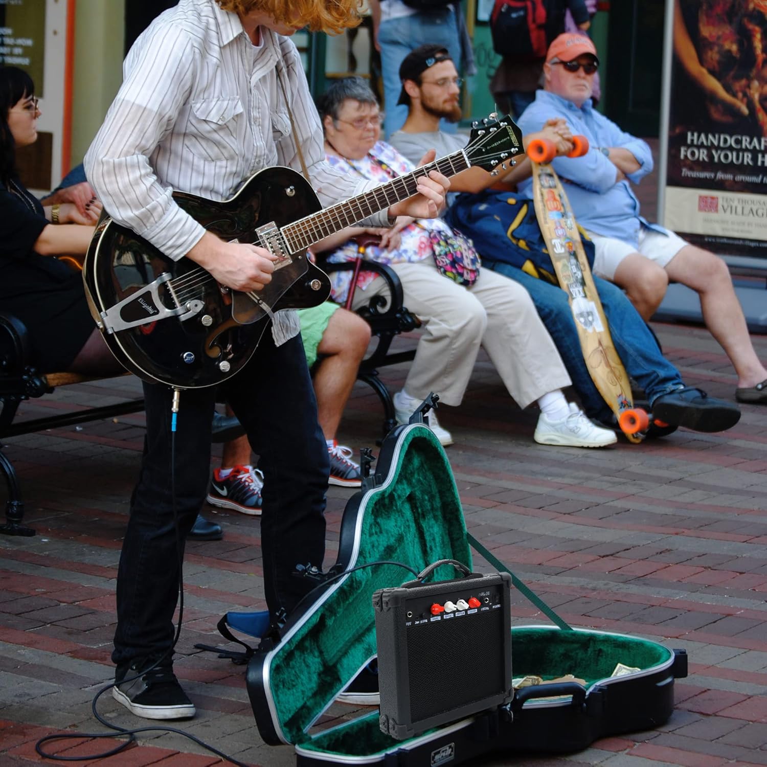 Ermik Electric Guitar Amp 20W Electric Guitar Amplifier Built in Speaker Headphone Jack Input and Aux JackDrive Button 4 Knobs Gain Bass Treble and Volume, Portable - Black (20W) - Image 5