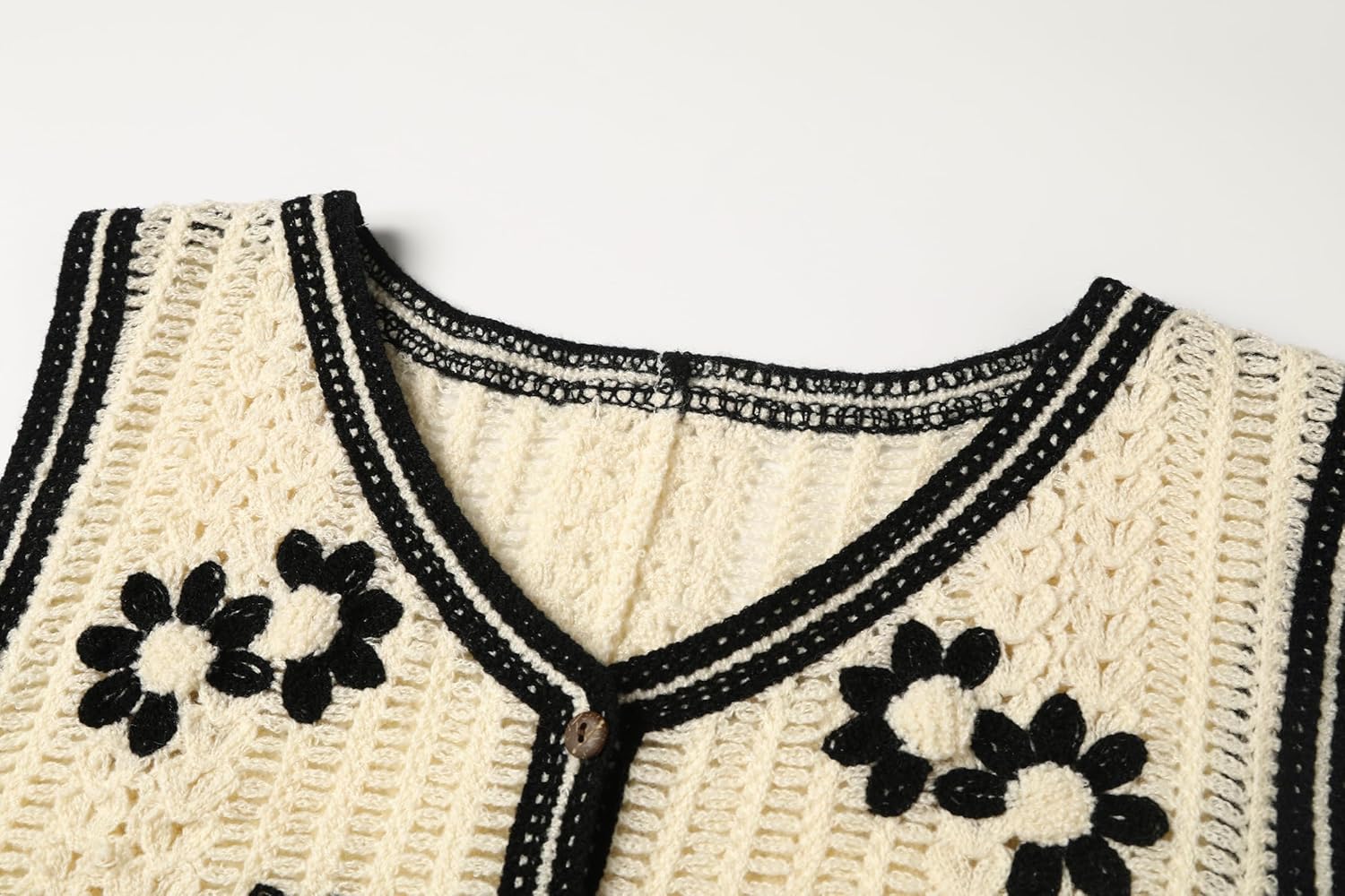 Women's Crop Crochet Vest Top Summer Button V Neck Embroidered Knit Sleeveless Sweater Vest - Image 3