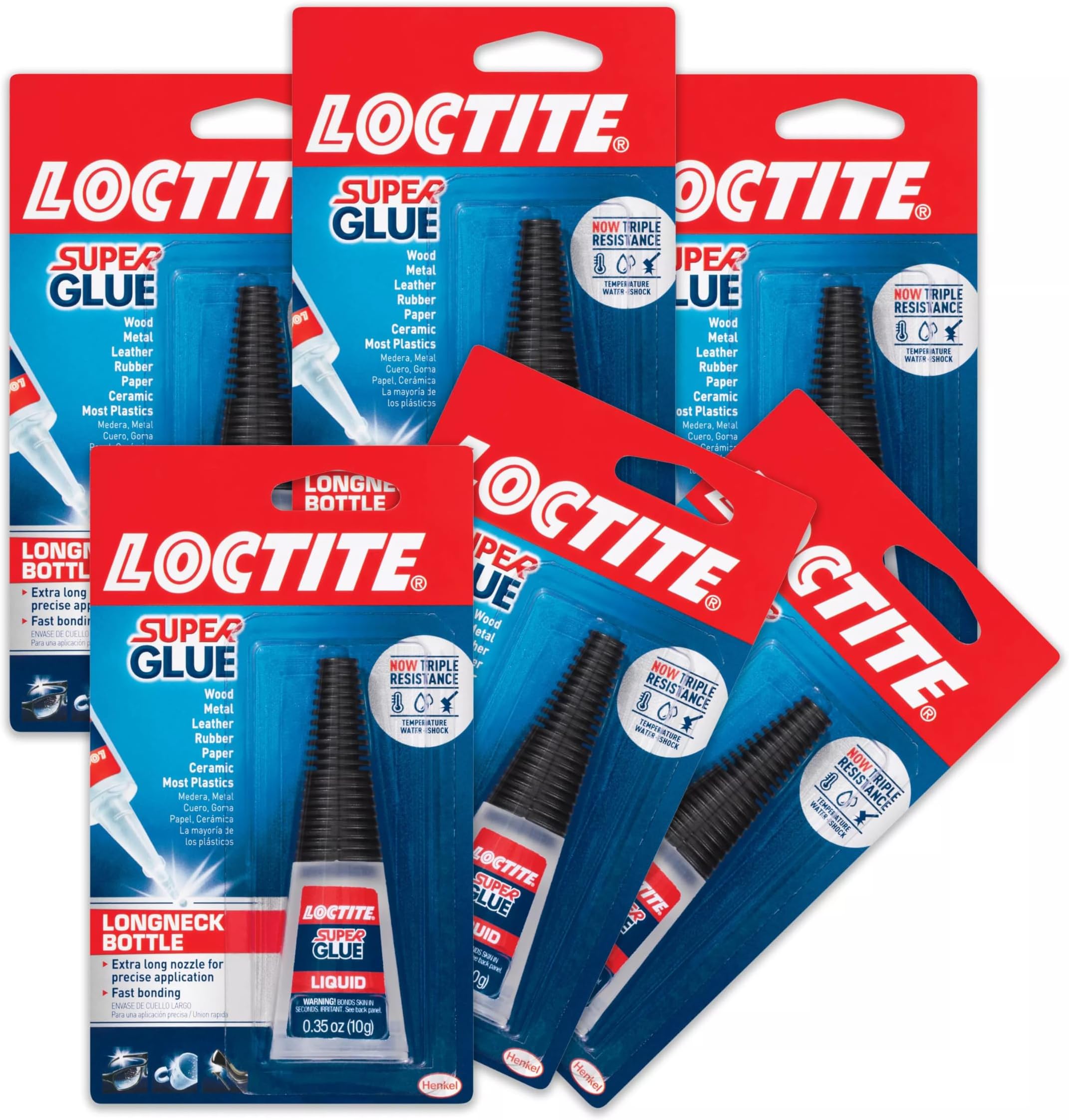 Super Glue Liquid Longneck Bottle, 10g Bottle (Pack of 6) Instant Adhesive for Plastic, Wood & Metal, Clear Superglue with Extra Long Precision Nozzle, Quick‑Dry Formula