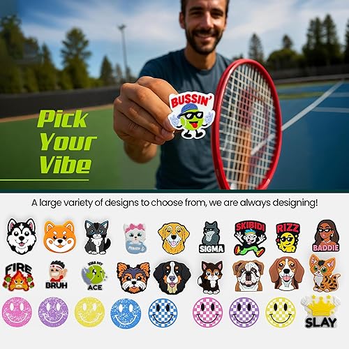 Miniatura 6 de Amortiguador de raquetas de tenis - Bonitos diseños - Amortiguador de tenis reductor de vibración y ruido para raquetas - Accesorios seguros y