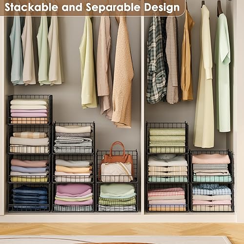 Miniatura 8 de Organizadores apilables de armario y cestas de almacenamiento, organizador de estante de armario de 4 niveles para espacios pequeños, cajón de