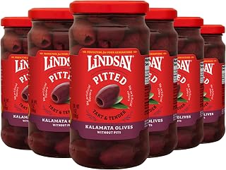 Lindsay Greek Kalamata Pitted Olives, 7 Oz (Pack of 6), Jumbo Size Olives, Keto Friendly, Healthy Snack, Perfect for Salads, Pastas, Charcuterie Boards
