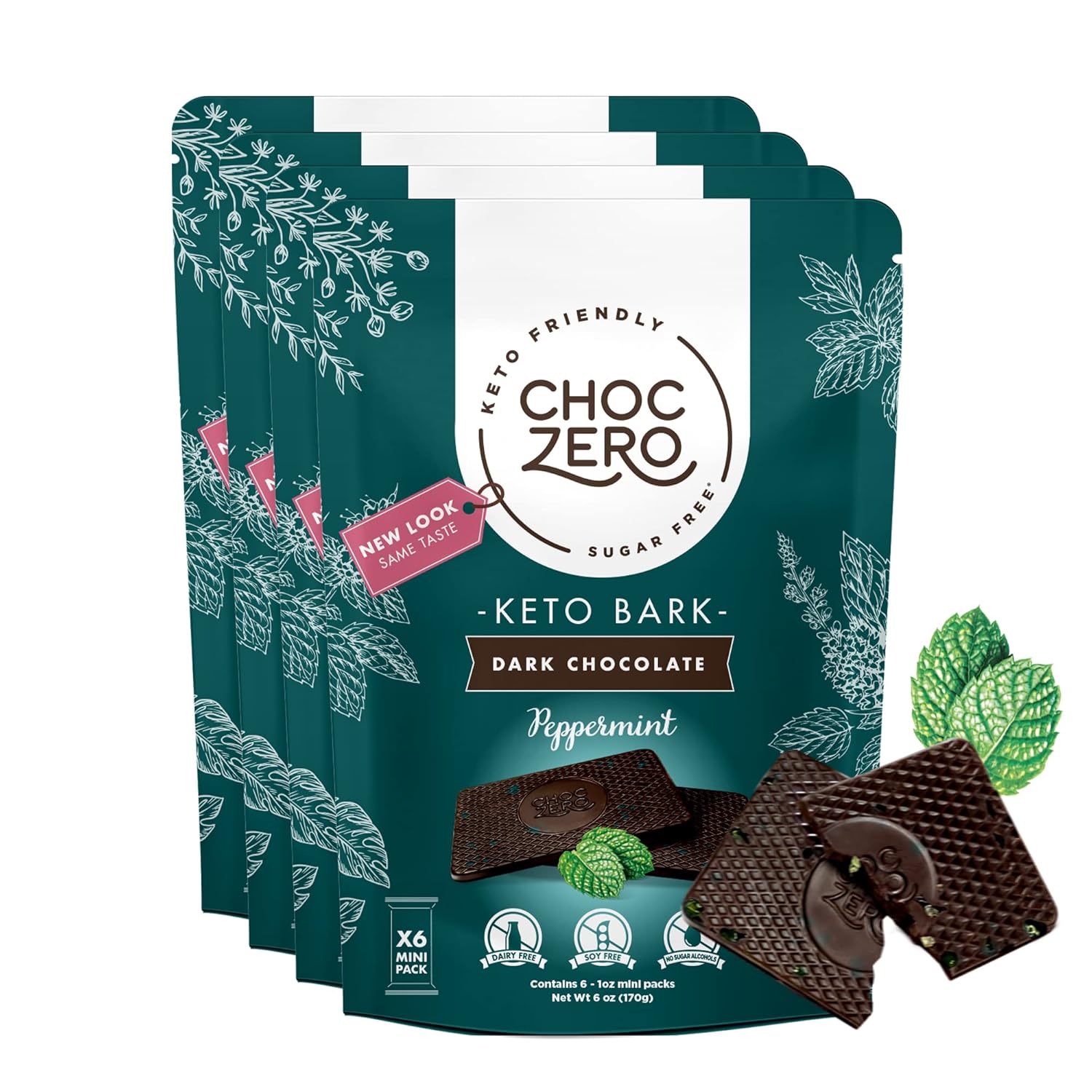 Sugar Free Keto Candy Cane Bark by ChocZero Vegan Peppermint Covered in Dark