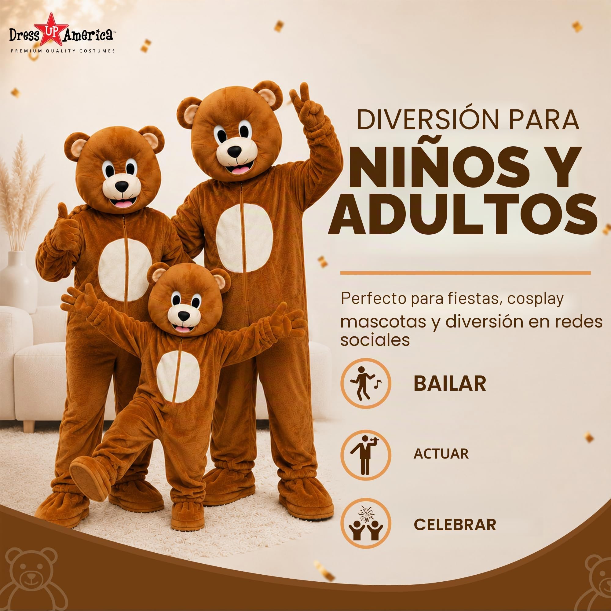 Dress Up America Disfraz de Mascota de Oso Pardo para niños y Adultos - Disfraz de Juego de rol de Oso Pardo - Hermosos Disfraces de Cosplay Para Niños y Adultos