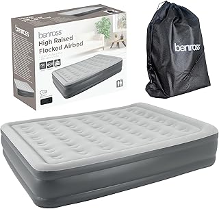 Benross 88039 Queen Size Airbed/Inflatable Air bed Mattress with Built-In Electric Pump/Comfortable Flocked Surface/Quick Inflation and Deflation/Carry Bag/Blow up Bed for Camping or Home