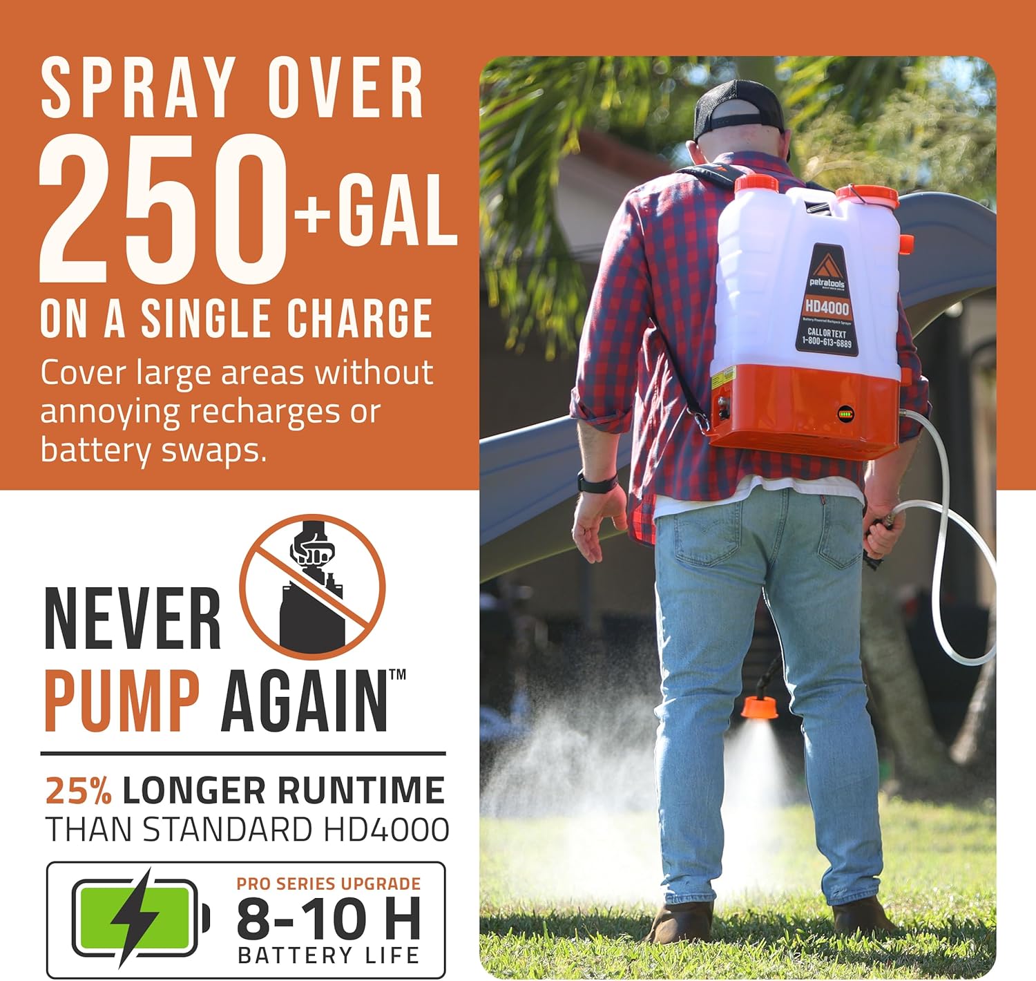 PetraTools Battery Powered Backpack Sprayer 4 Gallon - 8 Hours Long Battery Life & Padded Straps for Comfort - HD4000 Electric Backpack Garden Sprayer with 9 Spray Nozzles (HD4000 Pro Series)