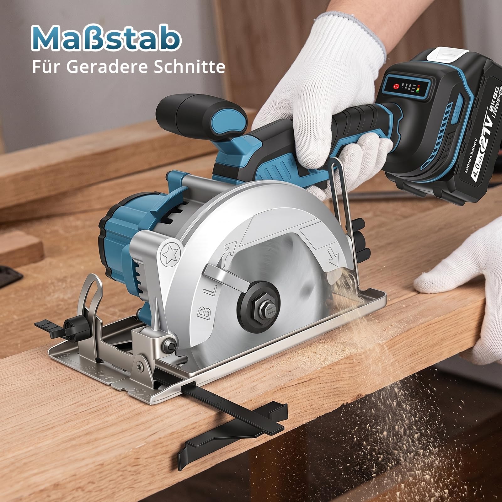 Akku Handkreissäge Kompatibel Mit Makita 18v Akku, 7200RPM Mini Kreissäge mit 2 * 4,0Ah Batterie, 45°/90° Gehrungsschnitt, Einhändiges Halten, 2PCS 140mm Sägeblätter für Holz, PVC
