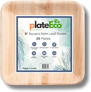 Palm Leaf Plates 8” – 25-Pack Eco-Friendly Disposable Plates | Natural, Organic, Biodegradable & Compostable Dinnerware | Microwave Safe Party, Wedding & Event Plates