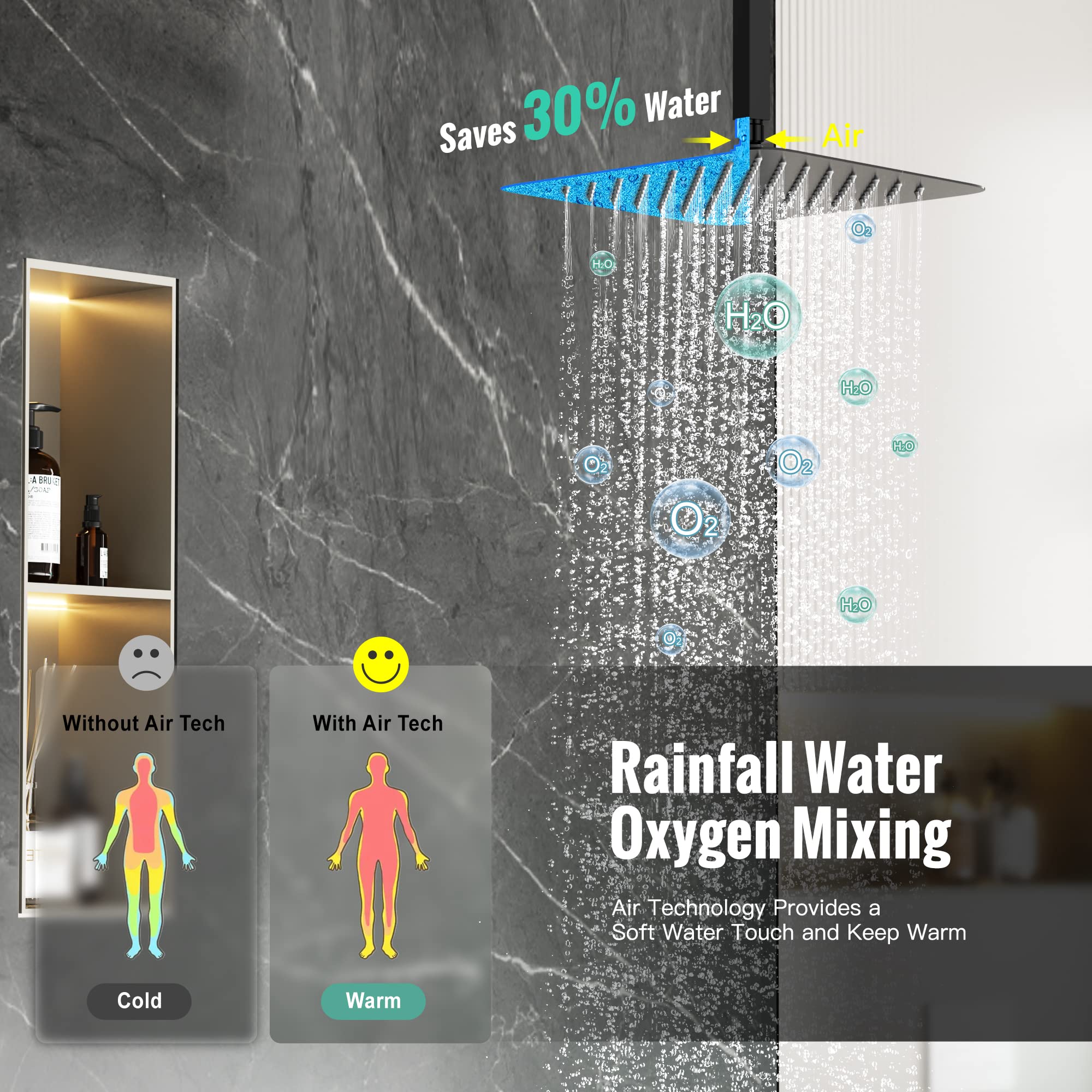 SR SUN RISE 12 Inches Shower System with Tub Spout Modern Tub and Shower Faucet Combo 1.8GPM All Metal Square Rainfall Shower Head and Handheld Shower Fixture Include Valve and Trim Kit, Matte Black