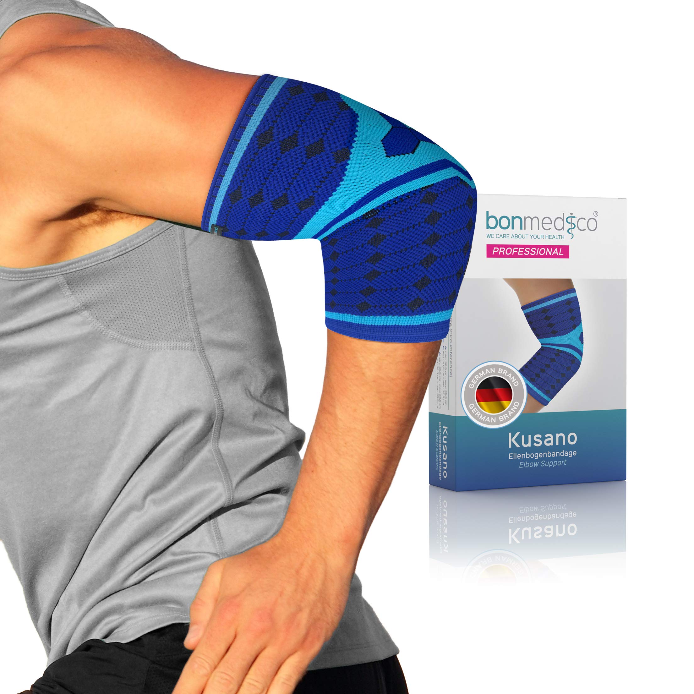 bonmedico Ellenbogenbandage, Tennisarmbandage, Ellenbogenbandage für Damen und Herren - 1 Stück, Blau, XXL