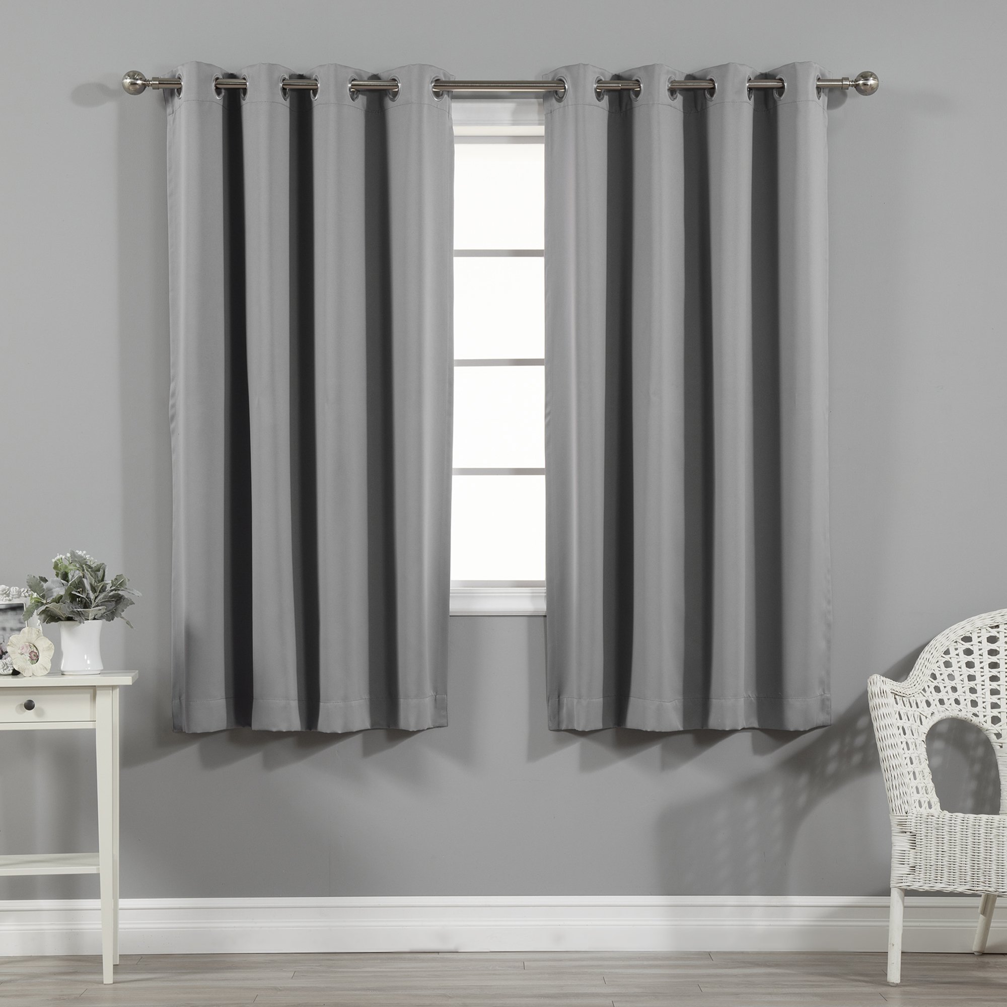 Best Home Fashion Premium Thermal Insulated Blackout Curtains - Stainless Steel Nickel Grommet Top - Grey - 52" W x 63" L - (Set of 2 Panels)