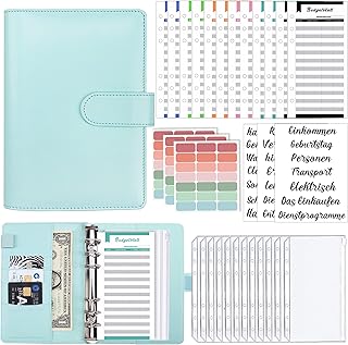 A6 Binder Budget Planner Deutsch: Geld Organizer Budget Planer mit 12 Binder Taschen, 12 Budgetblätter Deutsch, Etikettenaufklebern Sparbuch für Reisen,Tagebuch und Geschenk