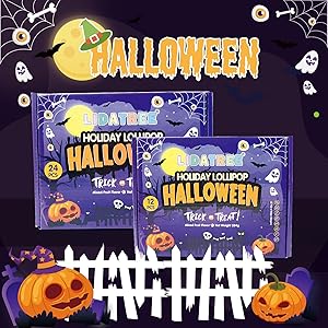 Halloween Lollipop Suckers Individually Wrapped Bulk - Spooky Candy Lollipops - Pumpkin, Green Monster, Zombie, Haunted House Candies for Kids Halloween Goody Bag Fillers and Party Favors - Trick or Treat - 24 Pack