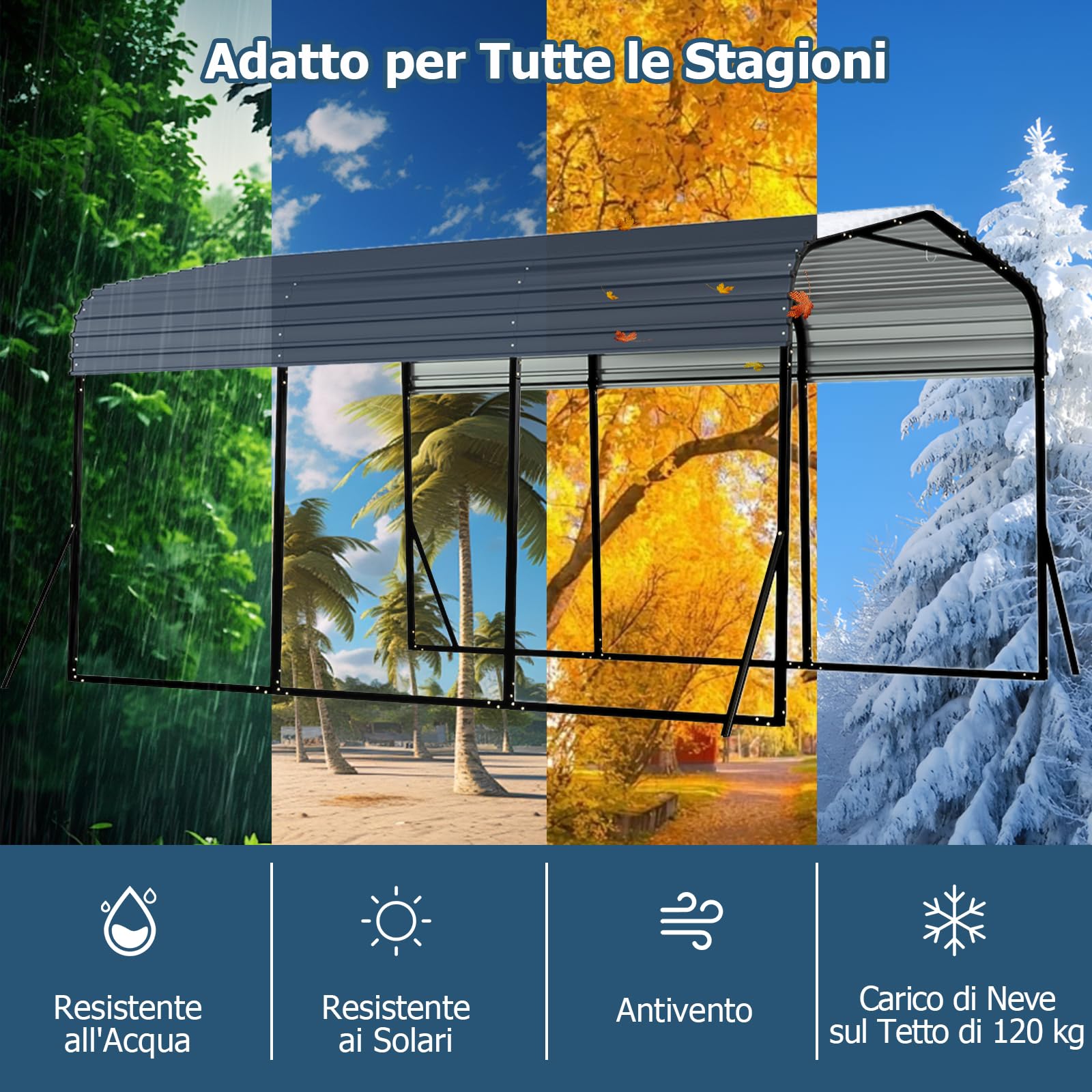 COSTWAY Tenda da Garage 440 x 300 cm, Tettoia per Auto in Metallo con Base Rinforzata e 4 Gambe Inclinate Aiiunte, Gazebo da Esterno per SUV, Feste e Barbecue