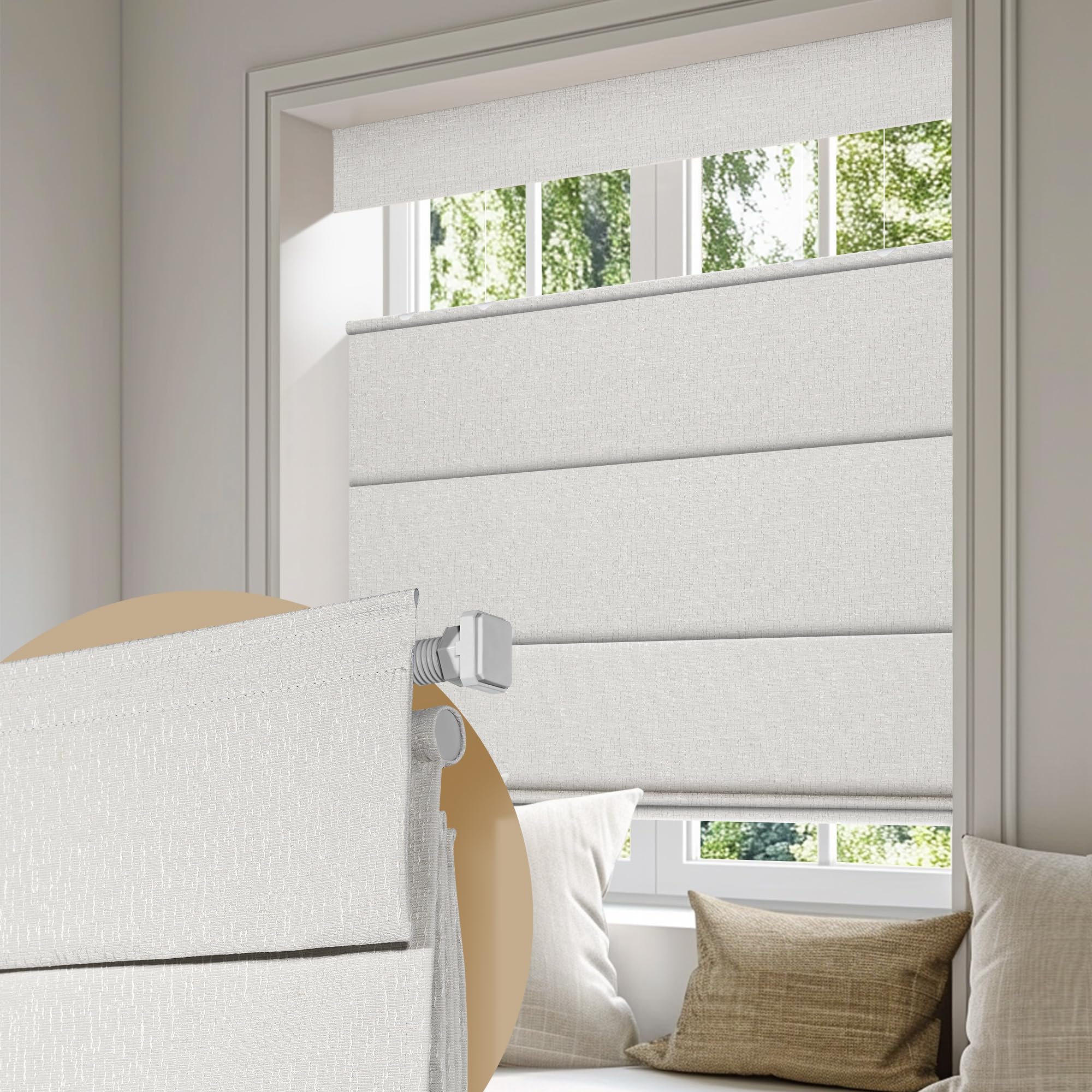 Boolegon No Drill Cordless Roman Shades for Windows, No Fray Blackout Top Down Bottom Up Roman Blinds No Tools,Easy Install for Indoor Windows, Living