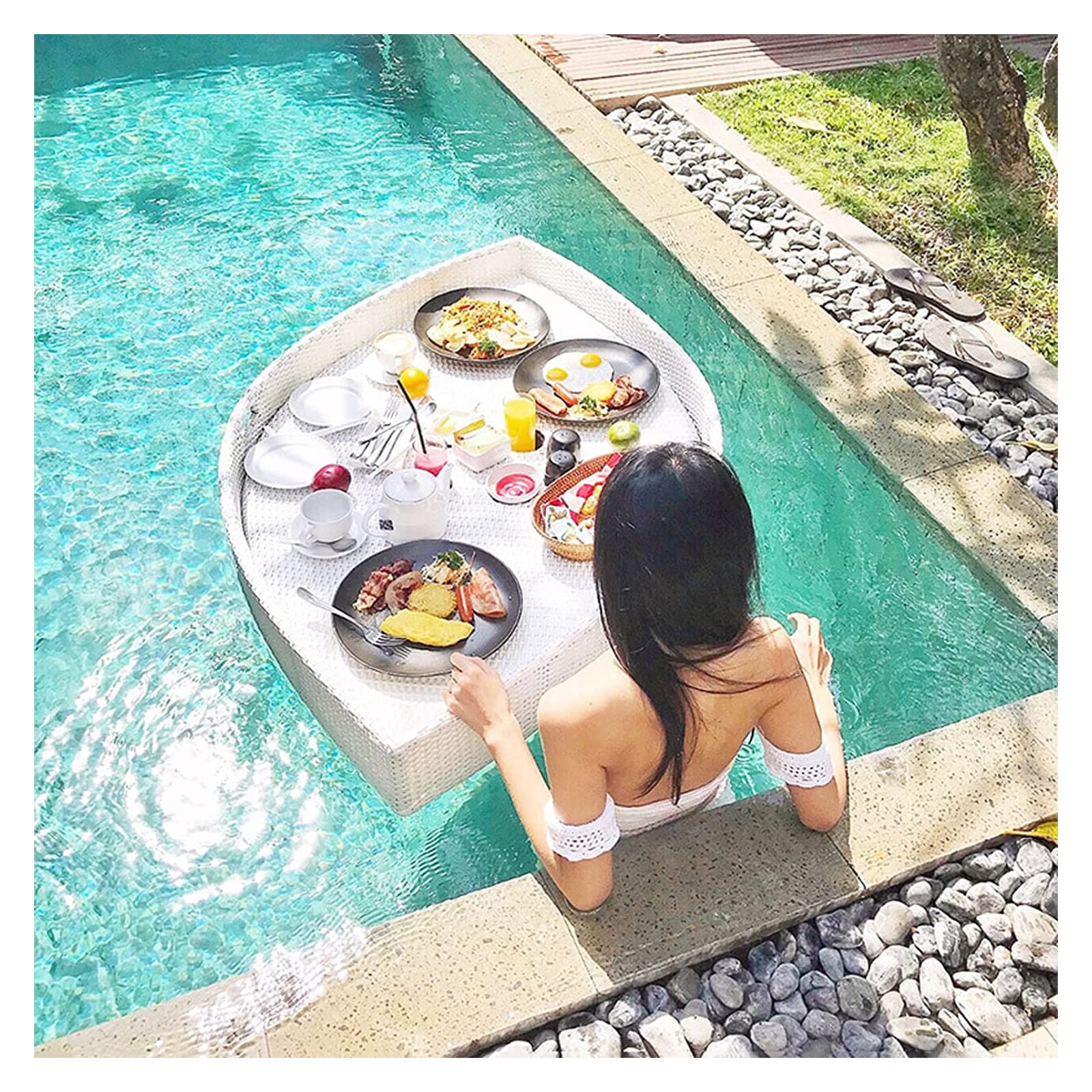 JEEVOO Bandeja Flotante para Servir Mesa con Bandeja para Piscina, Mesa y Barra Flotante para Servir, Bandeja Flotante Duradera para Desayuno, Fiestas en la Piscina para Servir Bebidas, b