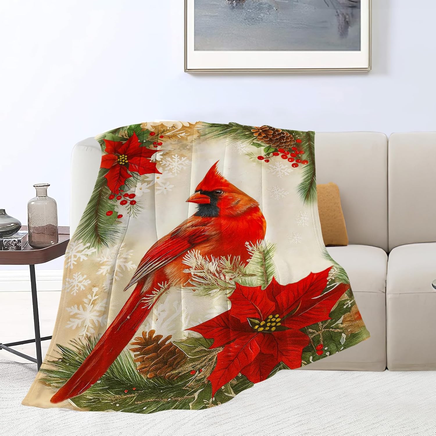Cardinal Blanket Cardinal Birds Winter Soft Cozy Throw Blanket Red Bird Super Plush Warm Stuff Lightweight Fleece Flannel Blankets Gifts for Women Girls Kids Adults 50"X40" - Image 5