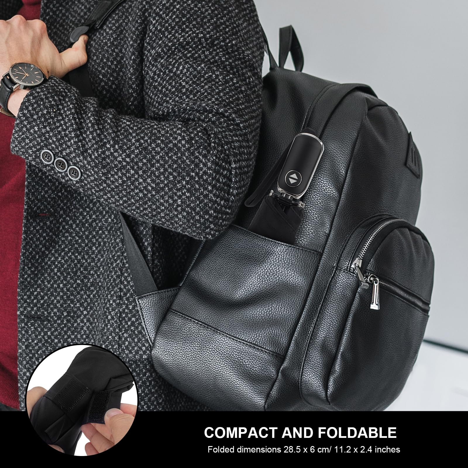 Paraguas de viaje compacto para bolso, mango plano, impermeable para lluvia ligera, 0,5 negro, 42 pulg., Compacto 5