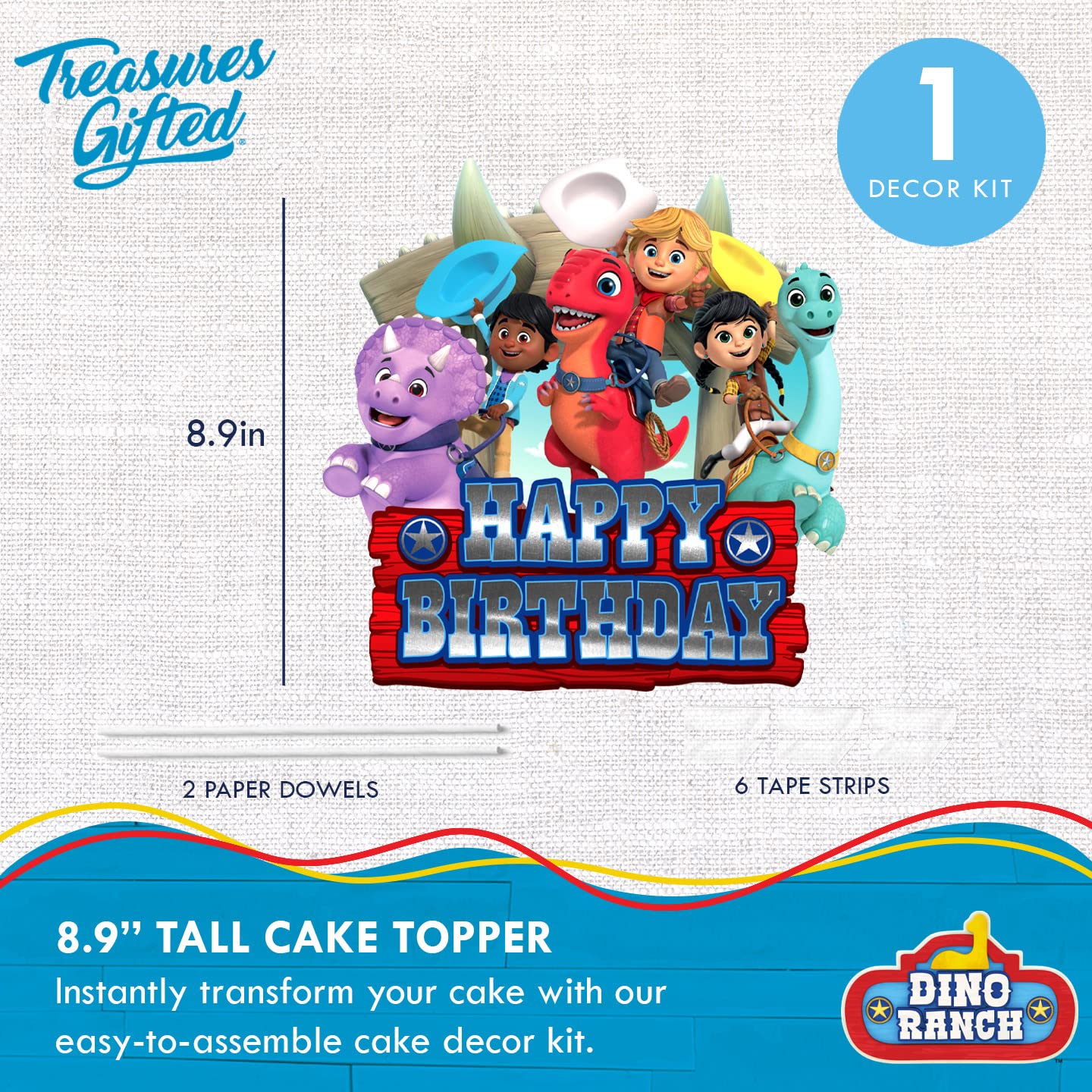 Treasures Gifted Dino Ranch Cake Topper - Cake Decorations - Dessert Topper - Birthday Decorations - Birthday Party Supplies