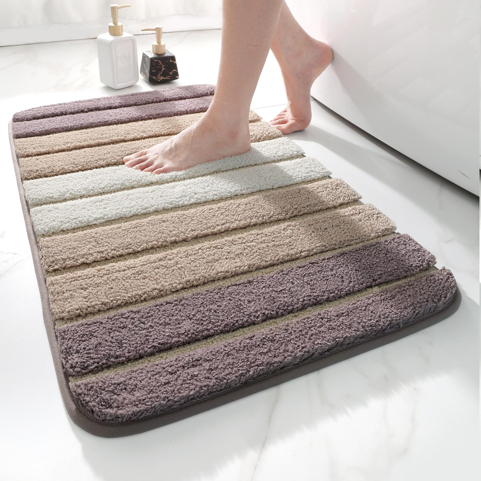 DEXI Alfombra Baño Antideslizante 50 x 80 cm, Alfombrilla Absorbente, Alfombras Lavable a Máquina con Microfibras Suaves de Agua para Bañera, Ducha, Beige