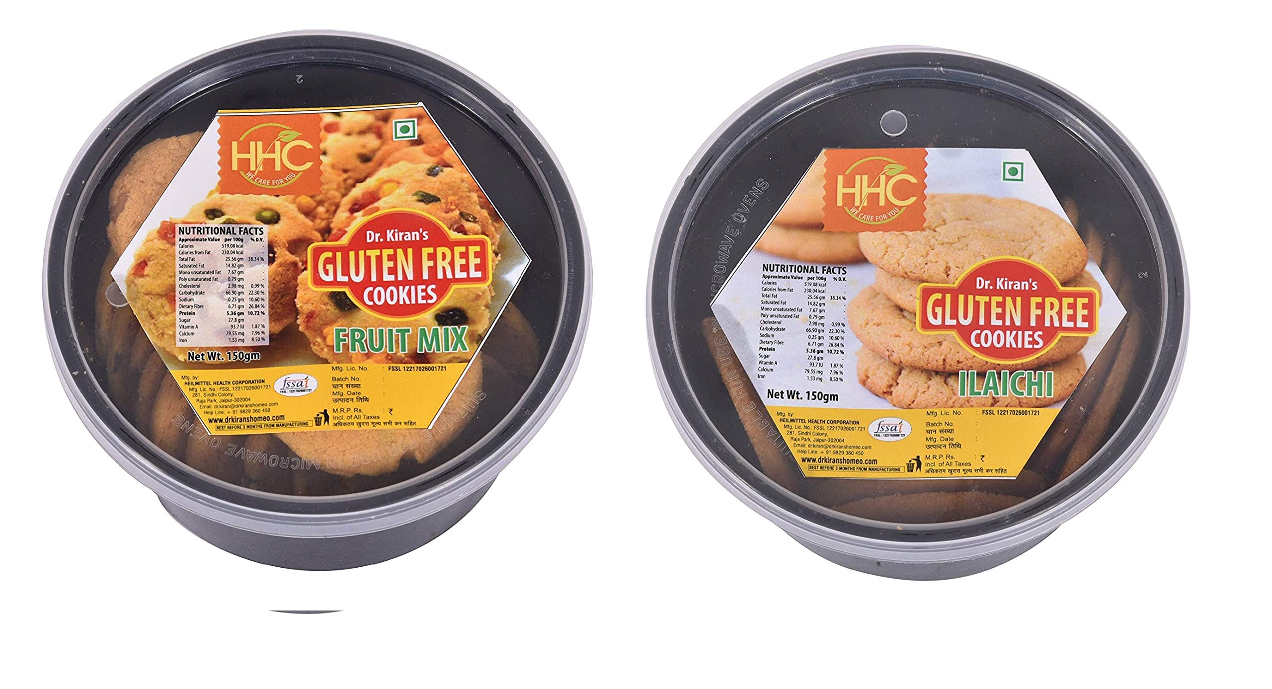 Dr.Kiran’s Gluten Free Cookies | (300 GM) Combo Pack of Elaichit Cookies - Fruit & Nut Cookies (150gm Each) Tea Time Gluten Free Biscuits | Crunchy Snack | Wheatfree | Multigrain | Low Carb Set of 2