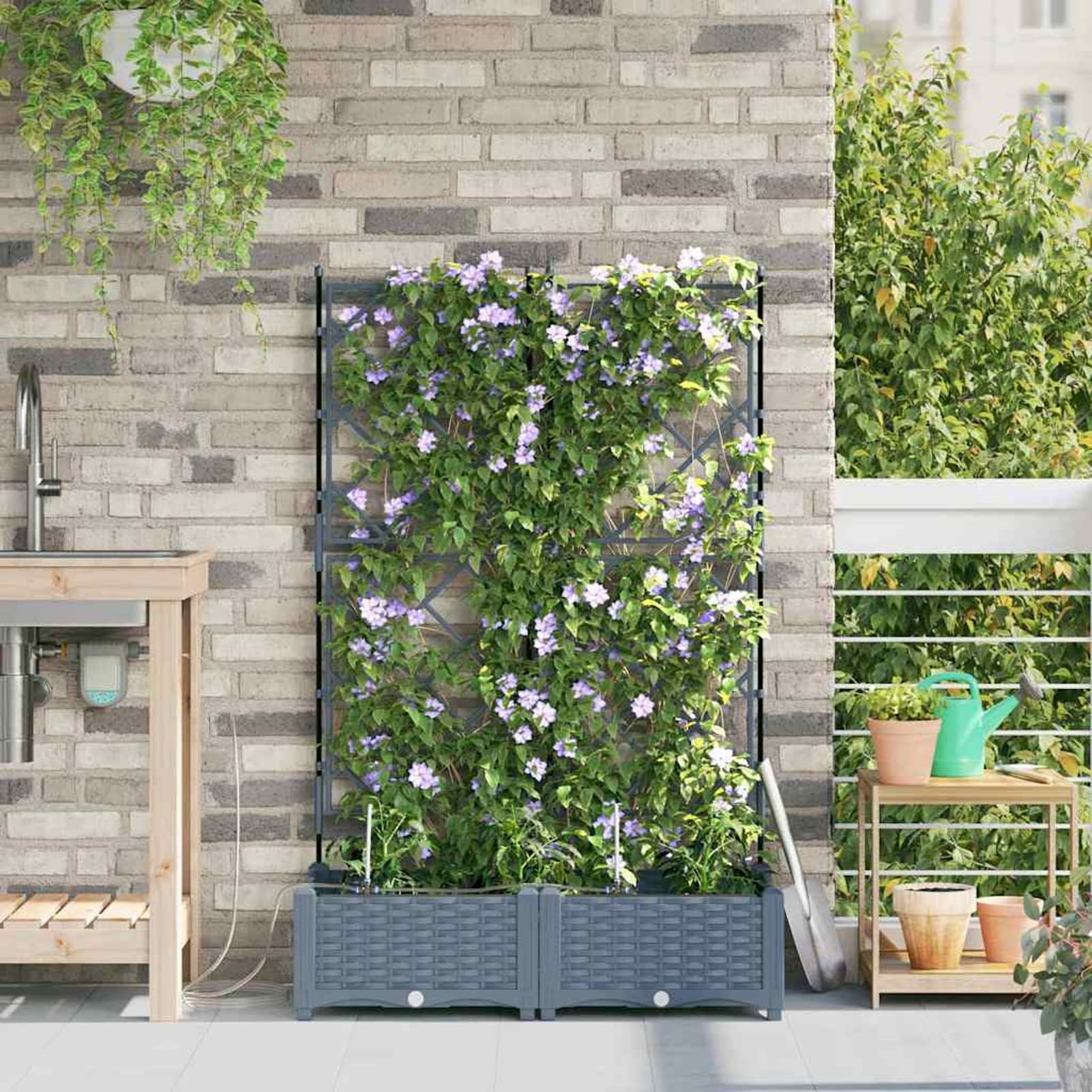Geecher Vaso da Giardino con Sistema di irrigazione, 2 Pezzi, 80 x 40 x 126 cm, in Acciaio, fioriera per Esterno, per Principianti e Appassionati di Giardinaggio