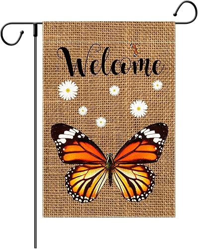 EDDERT Bandera de jardín de mariposa monarca de bienvenida, para amantes de las mariposas, banderas verticales de doble cara, sigue volando si