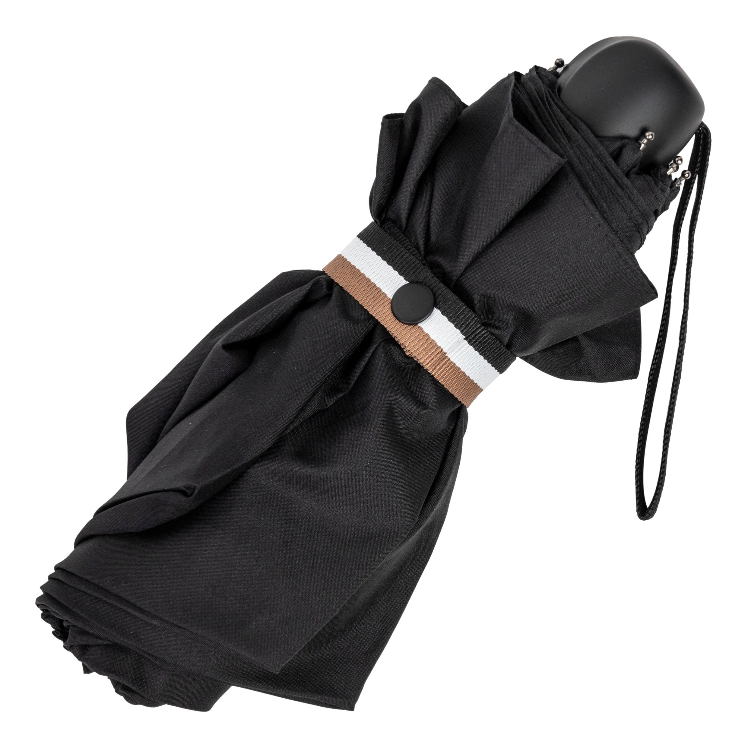 HUGO BOSS Iconic HUG321A - Paraguas de bolsillo (poliéster, tamaño abierto: longitud aprox. 56 cm, diámetro: 90 cm), Negro, Klein, Iconic
