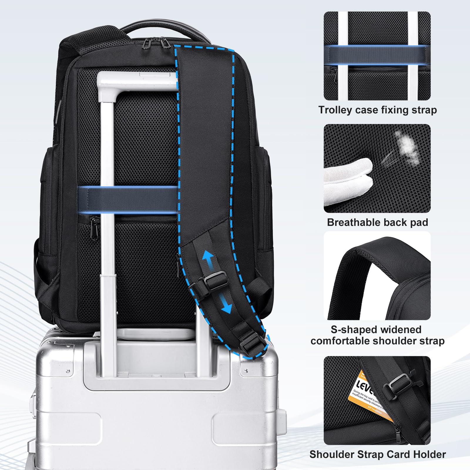 Mochila de viaje de negocios para hombres, mochila para laptop de gran capacidad con puerto de carga USB, bolsa negra expandible multifuncional resistente al agua para computadora de 15.6 8