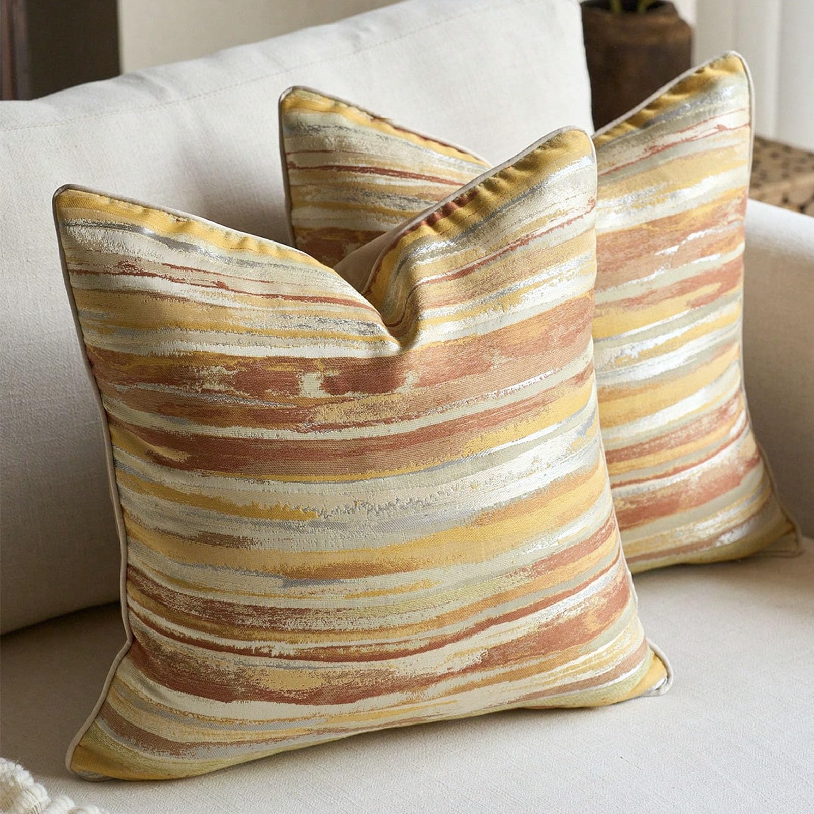 YDuupxe Fodere per Cuscini Gialli a Righe Boho, Morbide Federe in Velluto a Coste per l'arredamento del Soggiorno del Divano Letto (45,7x45,7 cm/18x18 pollici)