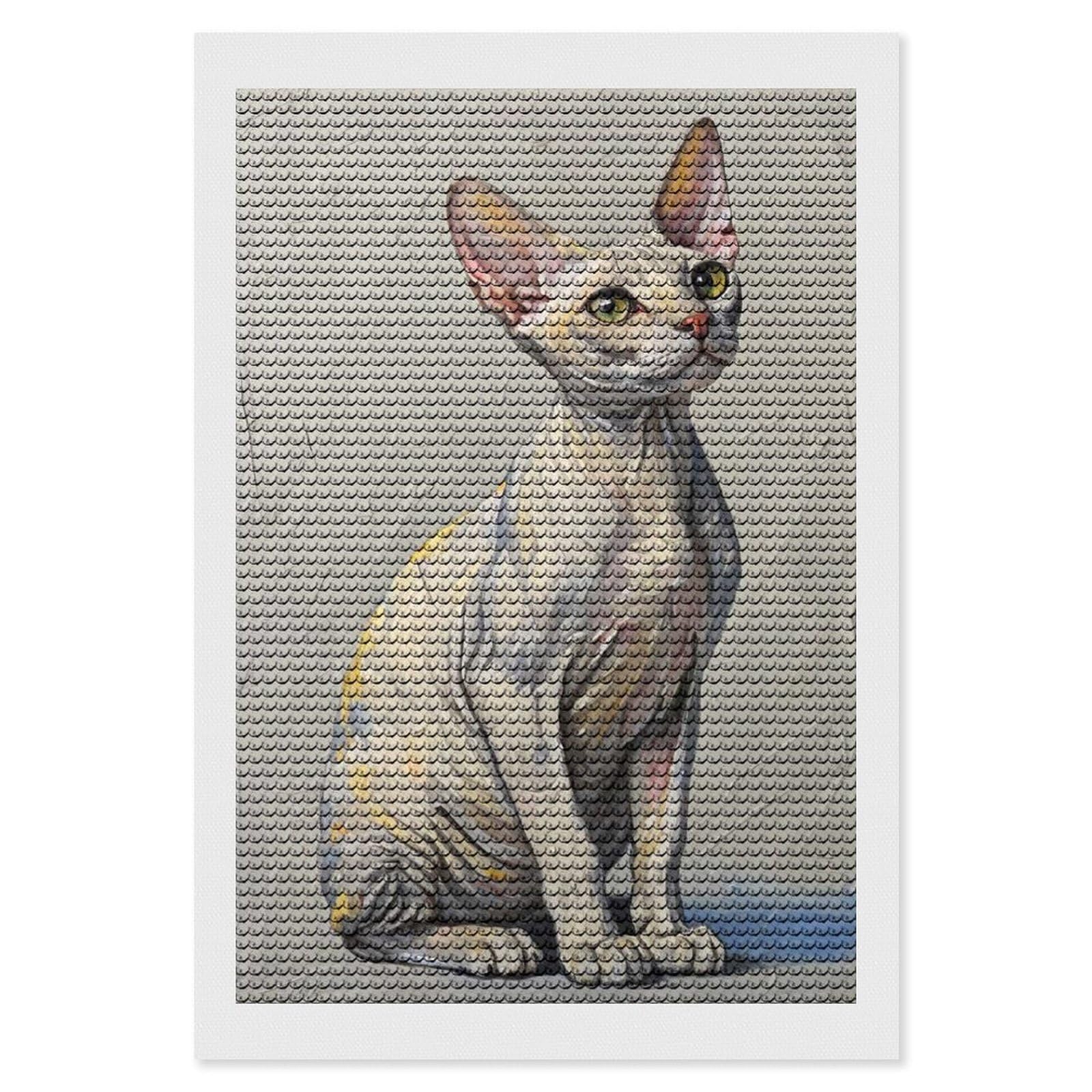 Junmoney Sphynx Cat Portrait Painting Diamond Painting Canvas Set 8"x12", Mindful Craft Activity, Nice Detail and Sparkle, Farmhouse Decor, Birthday Gift