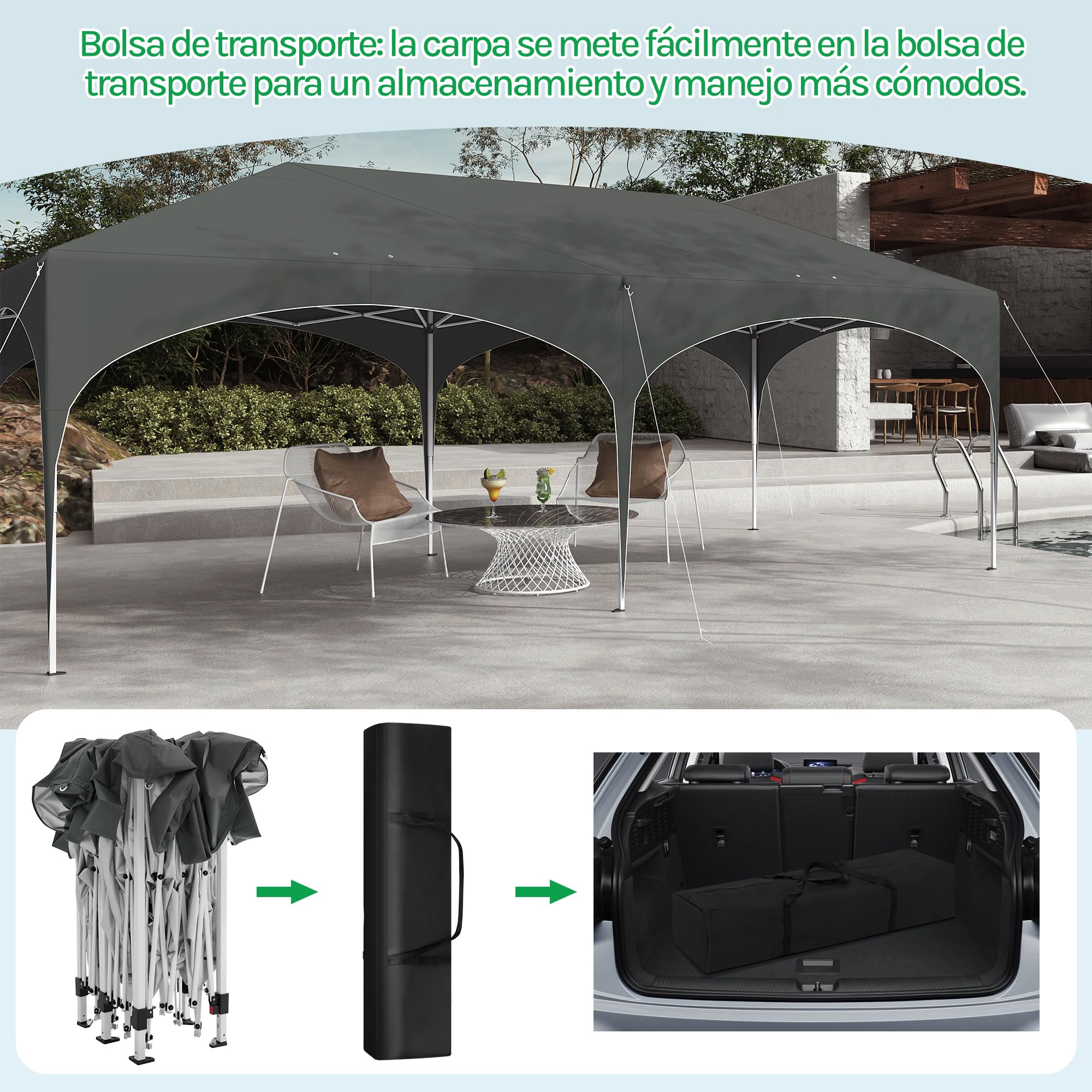 Laneetal Carpa Plegable 3x6 M, Gazebo de Jardín con 6 Paredes Laterales con Cremalleras En Las Ventanas, Pergola Jardín para Exterior, Pabellón Cenador para Camping y Fiestas, Gris