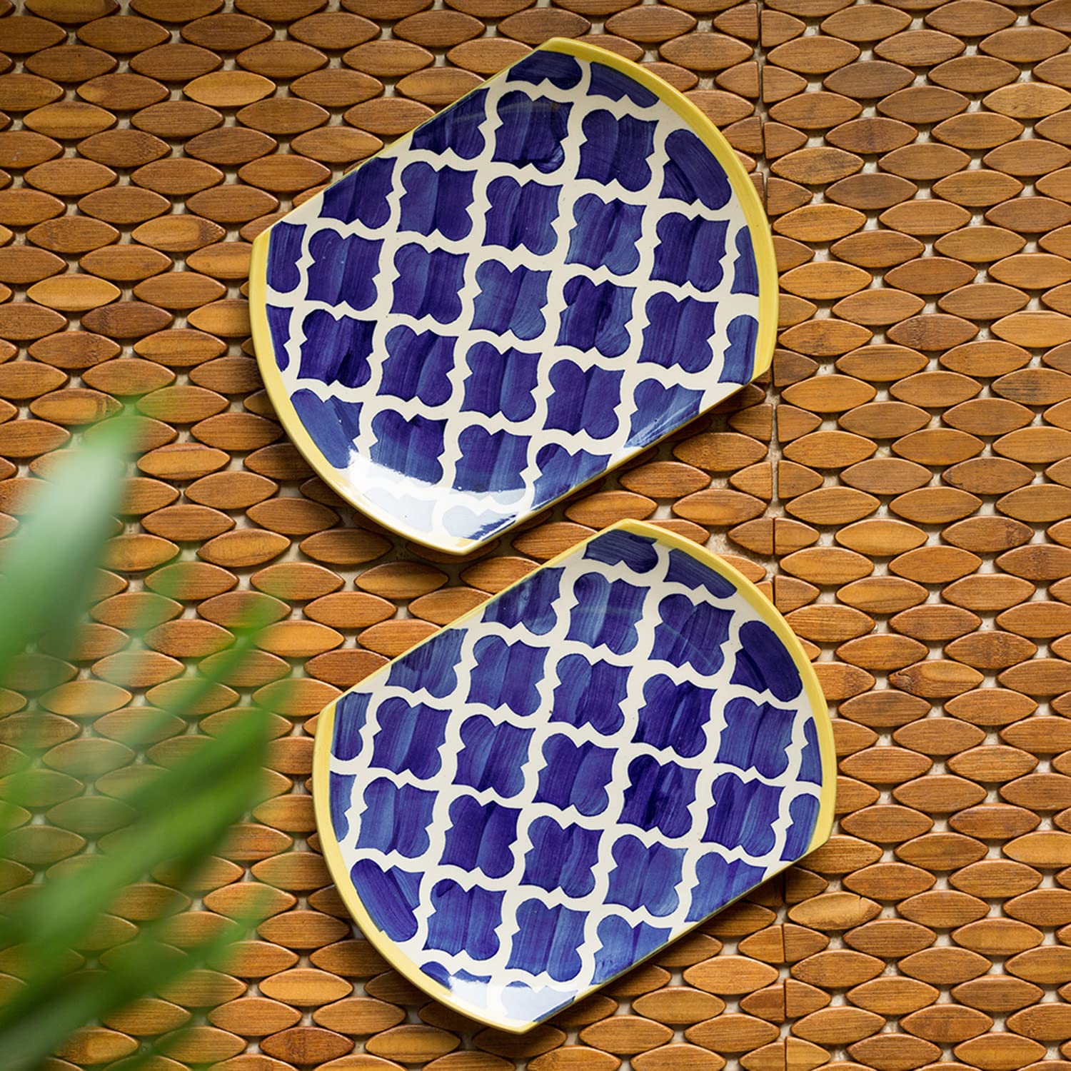 ExclusiveLane 'Moroccan Platter Pair' Ceramic Dinner Plates Set of 2 Ceramic Plates For Dinner (10 Inch, Microwave Safe Plates & Dishawasher Safe) |Dinner Plates Ceramic Plates Set of 2 Serving Plates