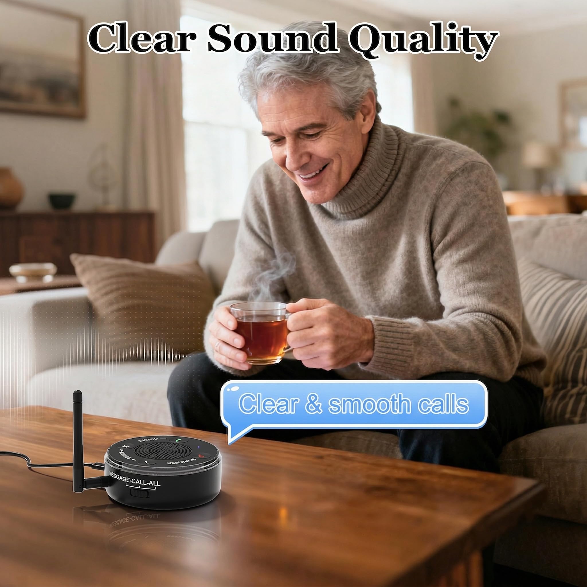 PebblePulse Amplificatore per altoparlante del telefono, suoneria esterna per telefono cellulare con suoneria forte e allarme flash LED, rispondere direttamente alle chiamate, ideale per uso domestico