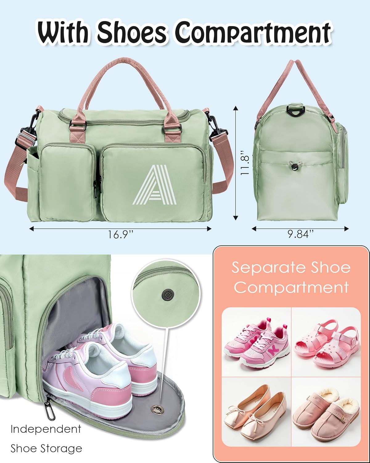 Elilier travel bag for teen girls, Birthday Gifts for Girls, Boys, Teens - Monogram Overnight Bag, girls suitcase