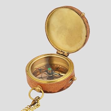 Antique Brass Pocket Nautical Compass in Gift Box - Vintage Navigation Tool for Travelers, Explorers, Ideal Present for Anniversary, Valentine, Christmas