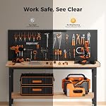 CAMMOO 60" Work Bench Adjustable Height with Storage Shelf, Max Load 2000 LBS Heavy Duty Rubberwood Tabletop with Pegboard, LED Light, Built-in Power Strip for Woodworking Shop, Garage, Home