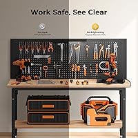 Vista 5 de CAMMOO Banco de trabajo de 60 pulgadas de altura ajustable con estante de almacenamiento, carga máxima de 2000 LBS, tablero de madera de caucho