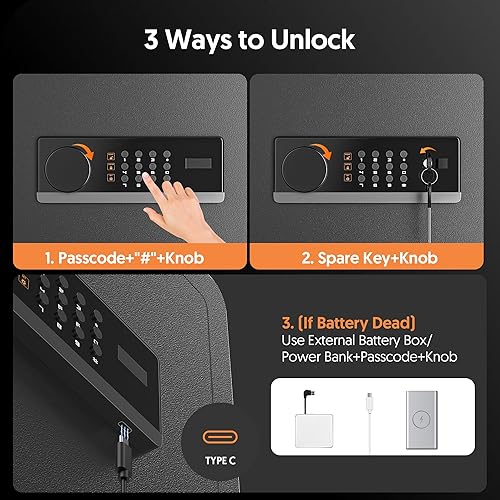 Miniatura 4 de Caja de seguridad electrónica antirrobo de 3.0 pies cúbicos con bolsa impermeable ignífuga para documentos de objetos de valor en efectivo,